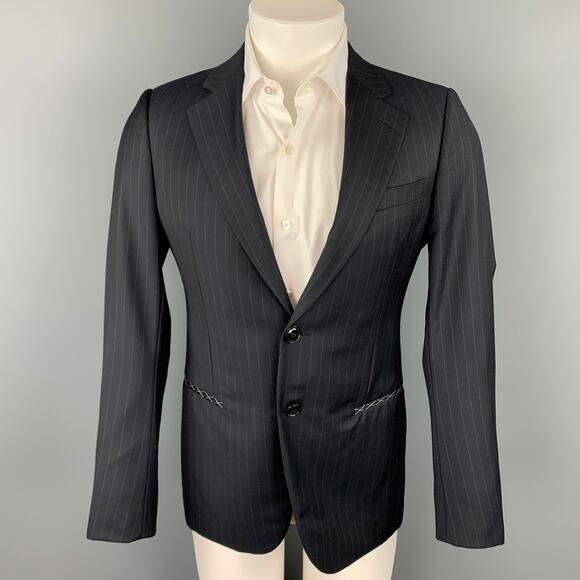GIORGIO ARMANI Size 36 Regular Navy Chalkstripe Wool Sport Coat - Picture 1 of 11